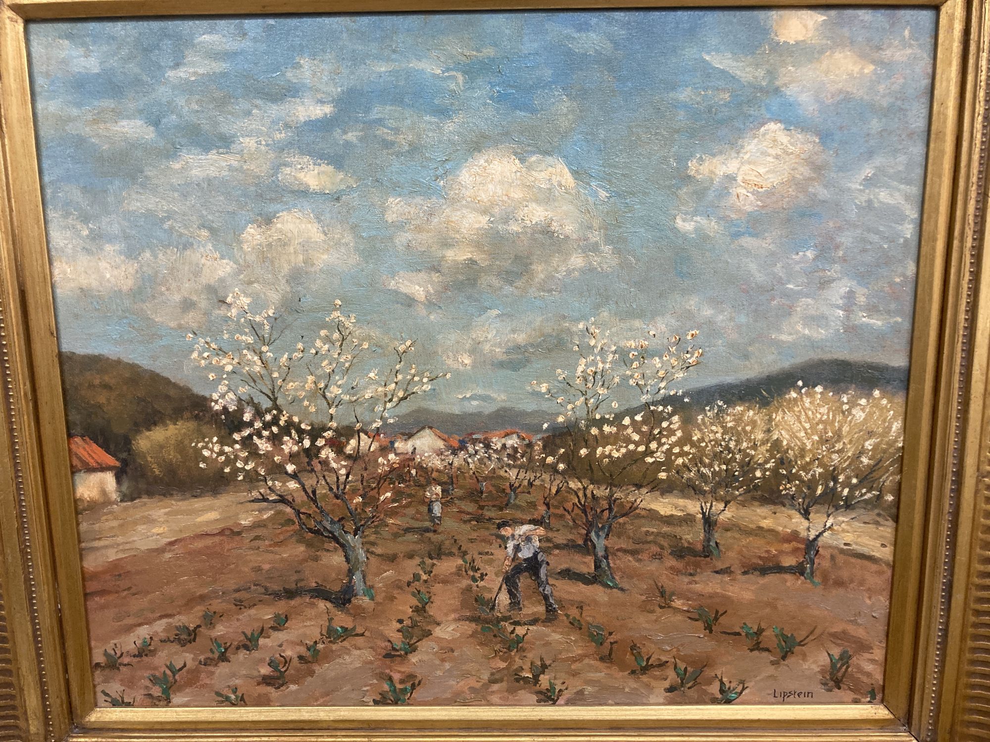 Lipstern, oil on canvas, Italian orchard in spring, signed, 50 x 60cm and an Indian study of mountain tops, 60 x 75cm